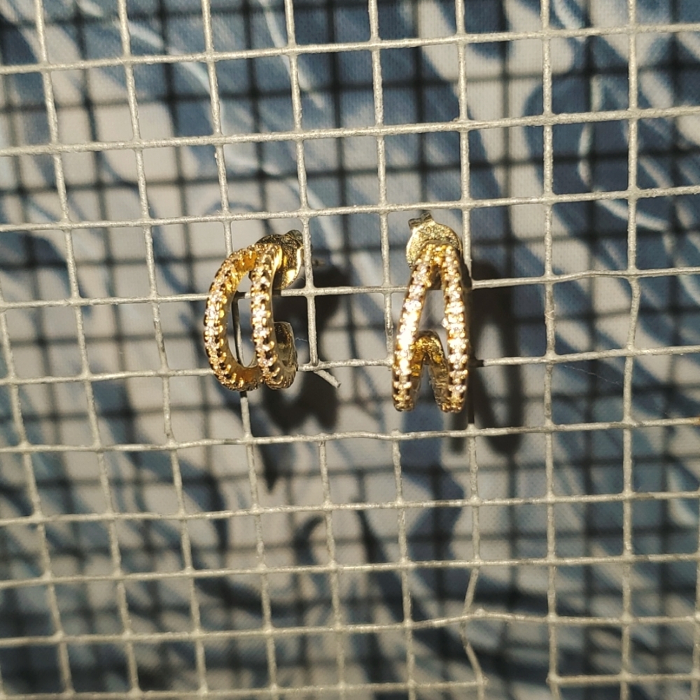 Gold and Crystal Double Hoop Earings